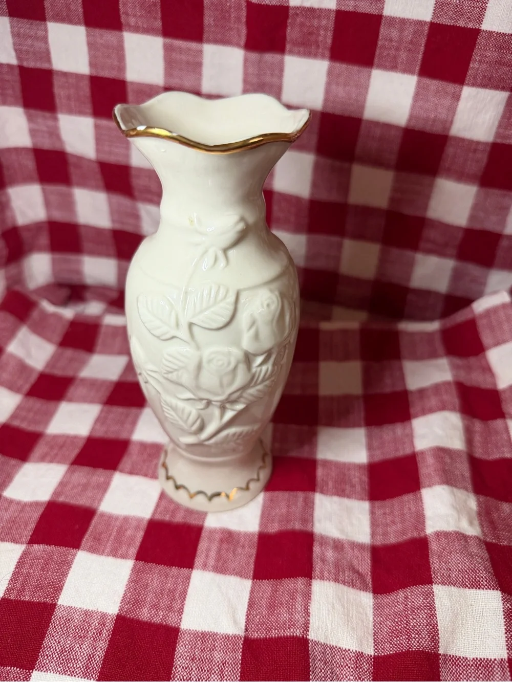 Lenox White Ceramic Vase with Gold Accent Trim